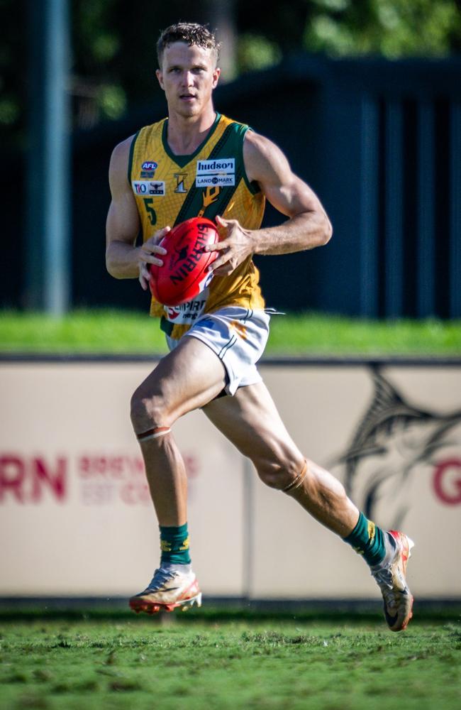 Kieren Parnell as St Mary's took on the Tiwi Bombers in the 2024-25 NTFL men's semi-final. Picture: Patch Clapp / AFLNT Media