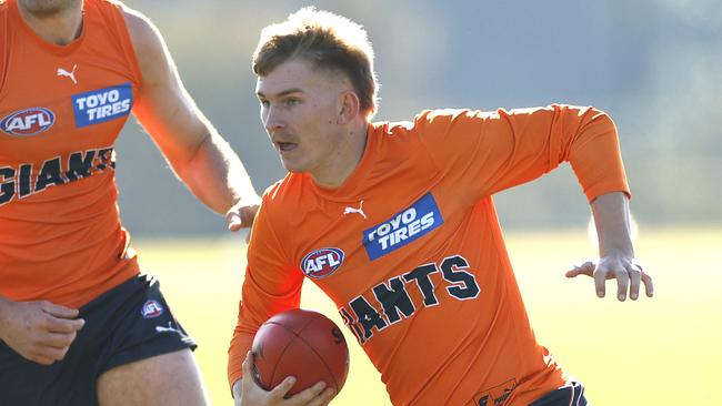 Josh Fahey and Matthew Flynn during the GWS Giants training session on July 27, 2023.  Photo by Phil Hillyard(Image Supplied for Editorial Use only - **NO ON SALES** - Â©Phil Hillyard )