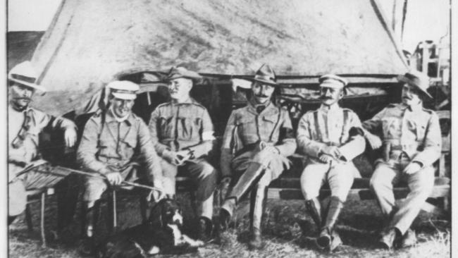 Bushveldt Carbineers, from left, Peter Handcock, Harry Morant, Dr Thomas Johnston, civil surgeon, Percy Hunt, Alfred Taylor and Henry Picton.