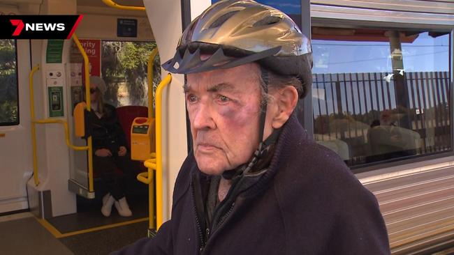 Police and ambulance crews were called to the Elizabeth South railway station after the citybound train had stopped there, due to an aggressive male passenger who had assaulted three other passengers. Picture: 7 NEWS