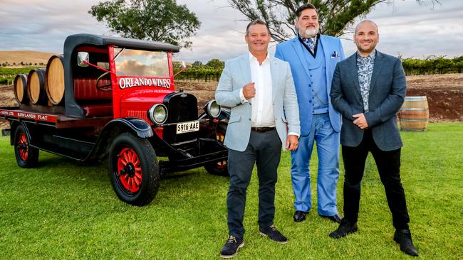 Masterchef's Gary Mehigan, Matt Preston and George Calombaris at Jacob's Creek in the Barossa Valley.