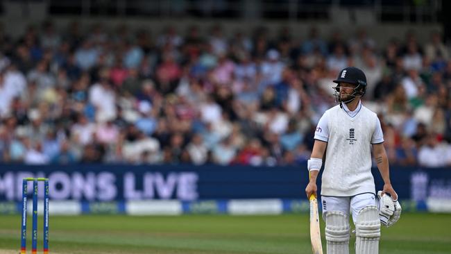 England's Ben Duckett reacts as he walks back to the pavilion. Picture: AFP