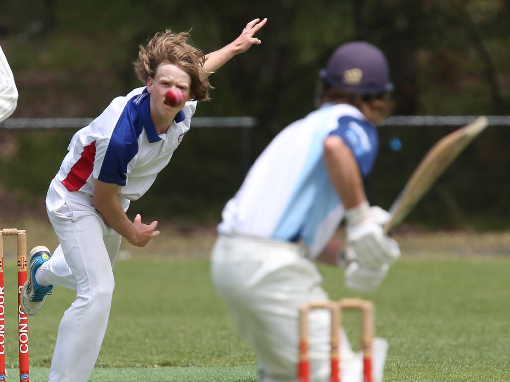 Cricket BPCA A1: Jan Juc v Queenscliff. Queenscliff bowler Lachie Kidd sends one down to Jan Juc batsman Jordi Withers Picture: Mark Wilson