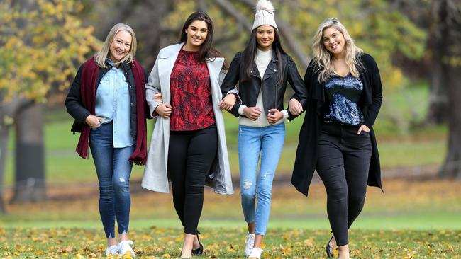 The Sophie jeans are touted as suiting all shapes, sizes and ages. L to R Pauline Leslie, 55, Annie Kinross, 20, Olivia Perera, 16 and Kris Yeo, 27. Picture: Tim Carrafa