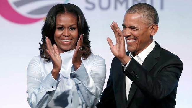 Former US President Barack Obama and his wife Michelle in 2017. Joe Biden has said he would seek Mrs Obama as his vice-presidential candidate ‘in a heartbeat if I thought there was any chance of her doing it’. Picture: AFP