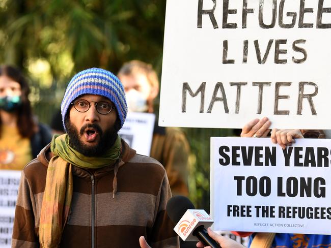 BRISBANE, AUSTRALIA, AUGUST 18, 2020 - Brisbane Councillor for The Gabba ward Jonathan Sri speaks during a rally before a protest march through central Brisbane to oppose the expansion/reopening of the Christmas Island detention centre and to call for all refugees and asylum seekers to be released into the community. (NCA NewWire/Dan Peled)