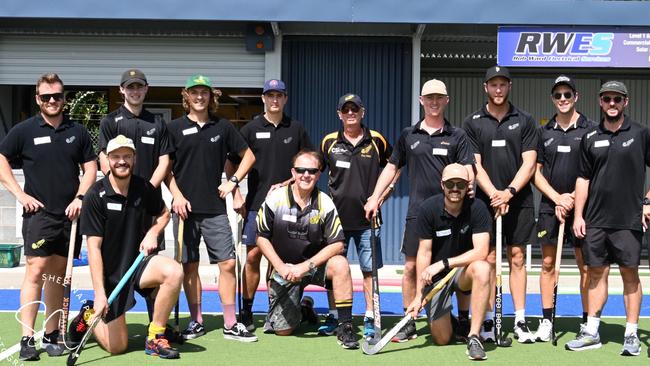 MEN IN BLACK: Labrador's first grade side who are back-to-back champions of Brisbane's 1st Division League came to Ballina Hockey Club where they hosted hockey clinics and shared skills at the Ballina Turf to talented youngsters. Photo: Shez Napper