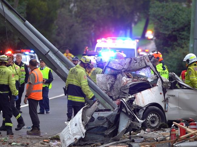 A man has suffered serious injuries following a major single vehicle crash on Mona Vale Road in Terrey Hills. Emergency Services pictured at the scene. Pic: TNV