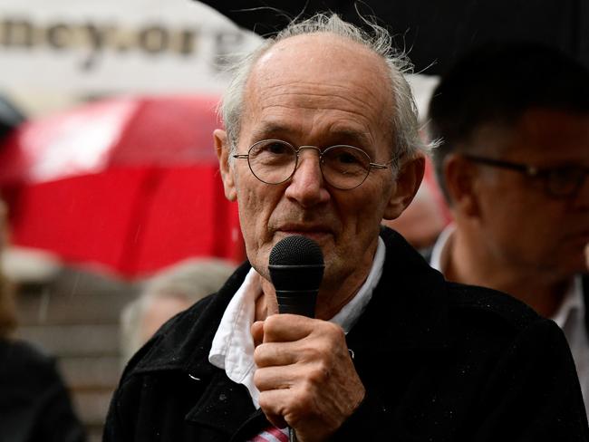 John Shipton, Julian Assange's father, speaks during a rally in Martin Place, Sydney, earlier this month.