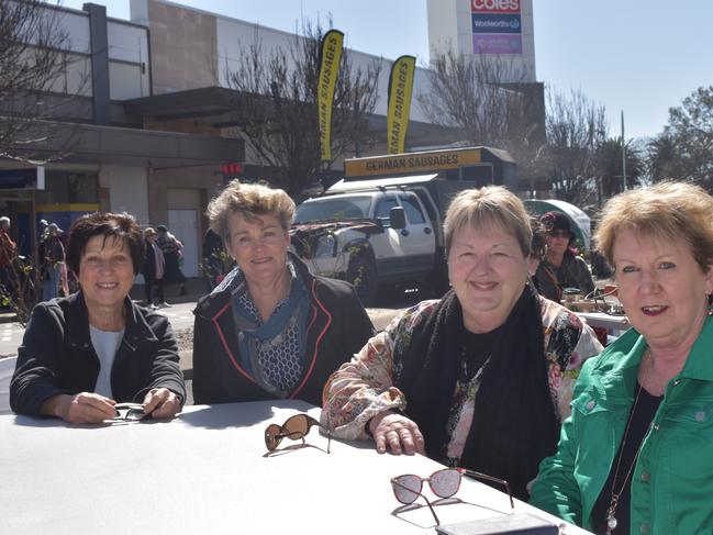 Kathy Schutt, Marg Potts, Linda Peacock, and Wendy Kelly enjoying the sunshine and entertainment at Jumpers and Jazz in July 2022. Photo: Jessica Paul / Warwick Daily News