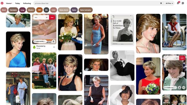 In the last four weeks, queries on visual search engine Pinterest for “princess diana hair” were up 44% from the previous month. Picture: Supplied