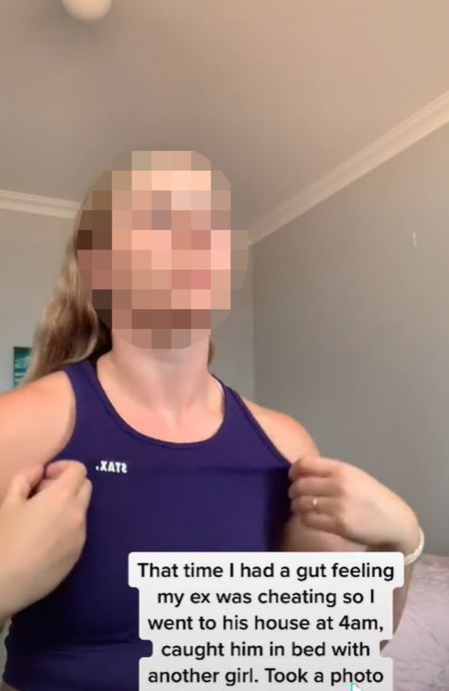 A Perth woman has shared a photo she snapped when she caught her boyfriend cheating. Picture: TikTok