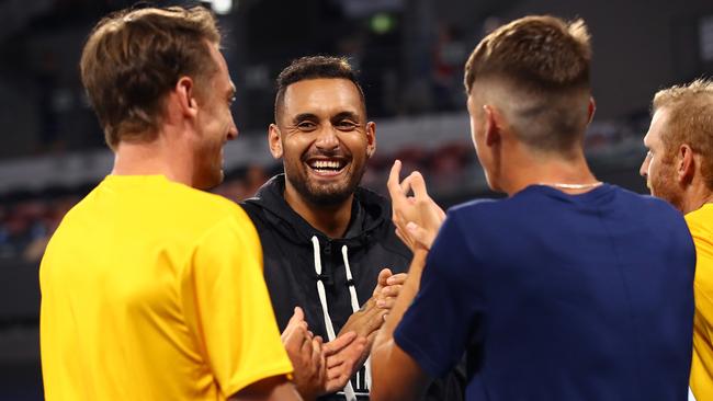 Kyrgios is all smiles after Australia’s big winj.