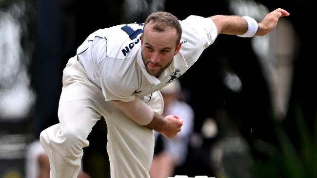 CarltonÃs Cameron Stevenson during the Victorian Premier Cricket Richmond v Carlton match at Central Reserve in Glen Waverley, Saturday, Nov. 25, 2023. Picture: Andy Brownbill