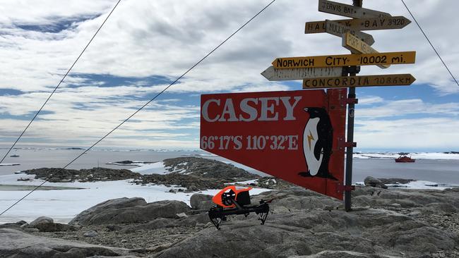 Quadcopter drone flies near Casey Station, Antarctica Photo:Australian Antarctic Division