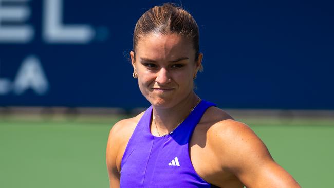 NEW YORK, NEW YORK - AUGUST 26: Maria Sakkari of Greece in action against Yafan Wang of China in the first round on Day 1 of the US Open at USTA Billie Jean King National Tennis Center on August 26, 2024 in New York City (Photo by Robert Prange/Getty Images)