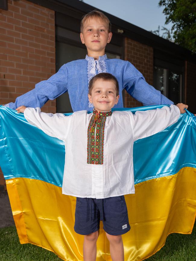 Ukranian siblings Vlad and Artur. Picture: Ben Clark