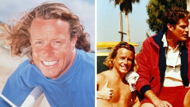 Surfing fan Tim Bailey with David Hasselhoff in the mid 1990s. Picture: Sam Ruttyn