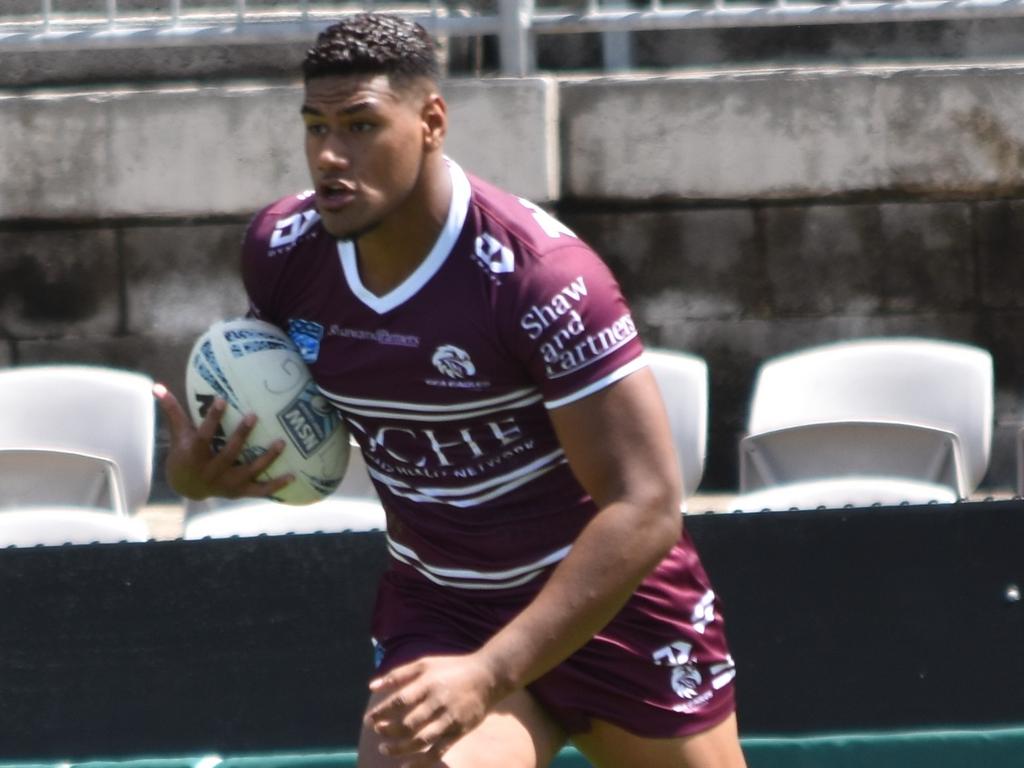 Simione Laiafi runs at the line for Manly SG Ball. Picture: Sean Teuma