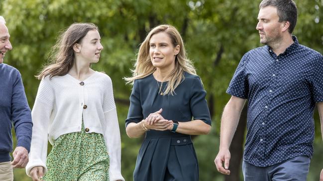 Glenorchy Mayor and independent candidate for Clark Kristie Johnston with her husband Ben, daughter Lucy and father David Knox. Picture: Eddie Safarik