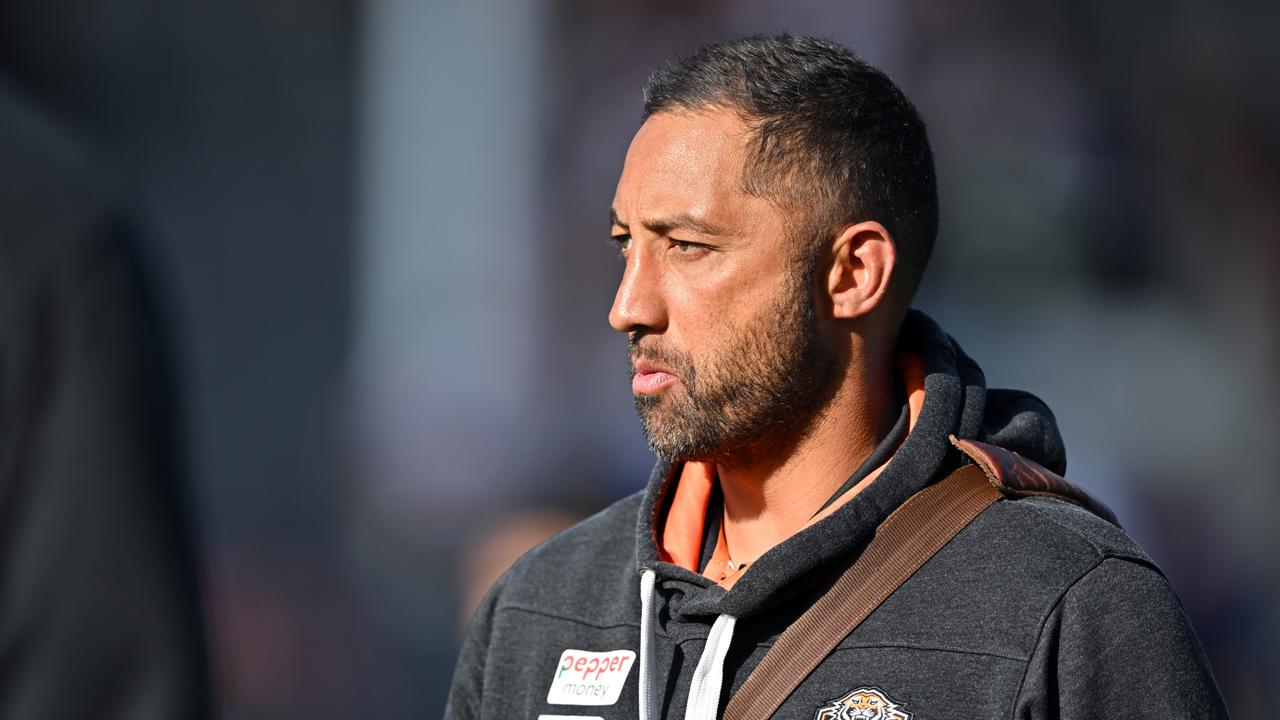 CHRISTCHURCH, NEW ZEALAND - FEBRUARY 18: Head Coach Benji Marshall of the Wests Tigers looks on following the NRL Pre-season challenge match between New Zealand Warriors and Wests Tigers at Apollo Projects Stadium on February 18, 2024 in Christchurch, New Zealand. (Photo by Kai Schwoerer/Getty Images)