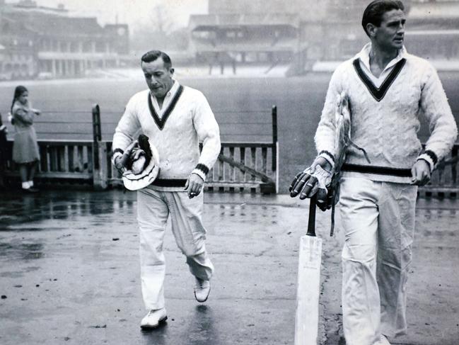 Keith Miller with 1948 Invincibles teammate Ron Hamence at Lord’s.