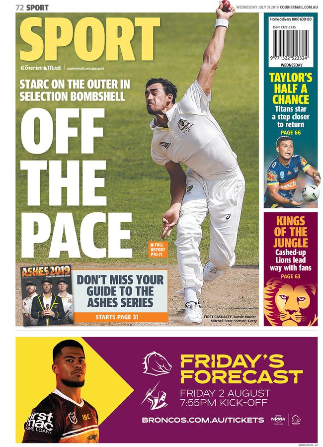 The Courier-Mail back page for July 31, 2019