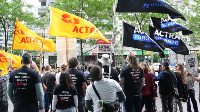 Actors unions rally at Apple, Amazon offices in Toronto