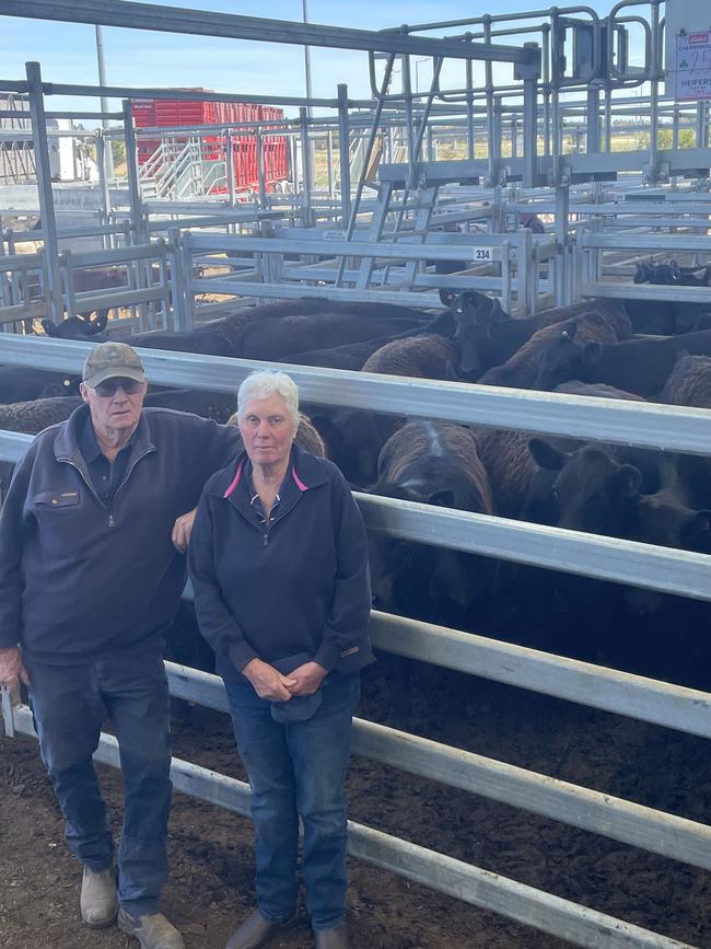 Cherrymount owners Mick and Dawn Ernest offered 300 mixed-sex Angus weaners at Ballarat on Friday. Picture: Supplied