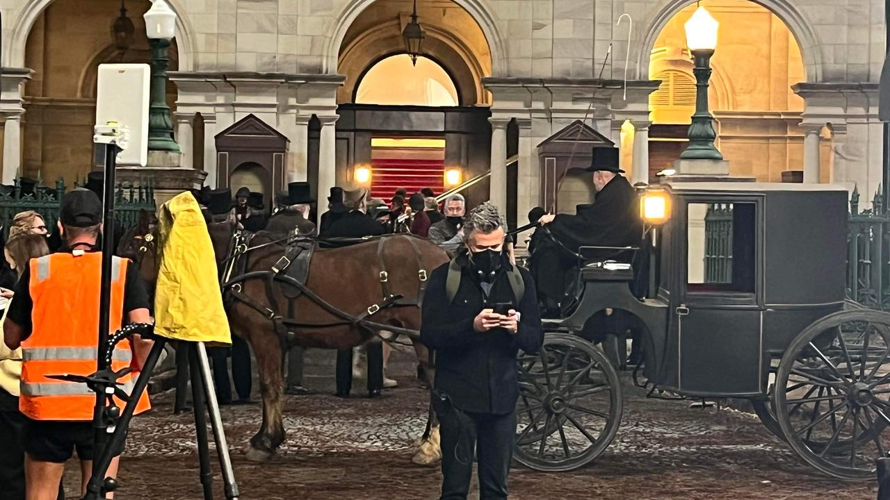 Filming in Brisbane CBD on Monday. Photo: BrisbaneIncidentAlerts/ Timothy Hannon