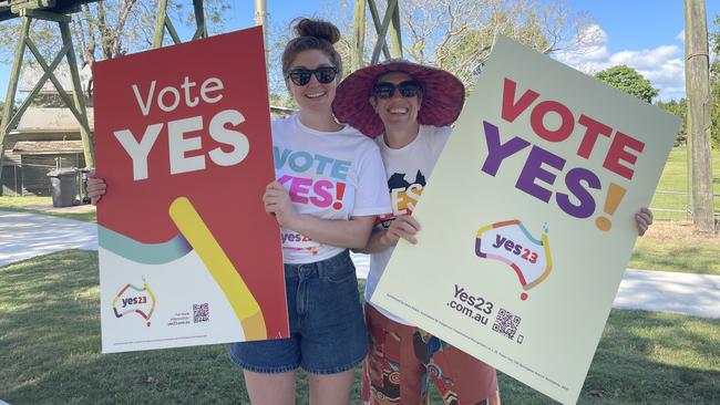 Jessie Wilkins and Belinda Wedlock at Gympie's Walk for Yes rally in support of an Aboriginal and Torres Strait Islander Voice to Parliament. Sunday, September 17, 2023. Picture: Christine Schindler