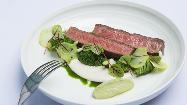 Roasted Lamb Loin with tempered broccoli, cashew, and mint chutney, at Noosa Beach House on Hastings Street. Photo: Lachie Millard 