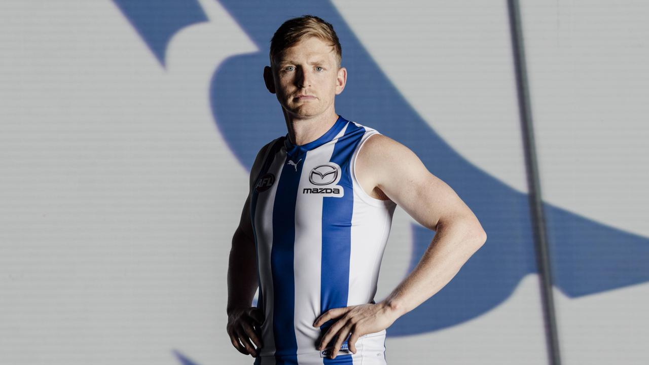 Jack Ziebell in North Melbourne’s new 2022 home jumper.