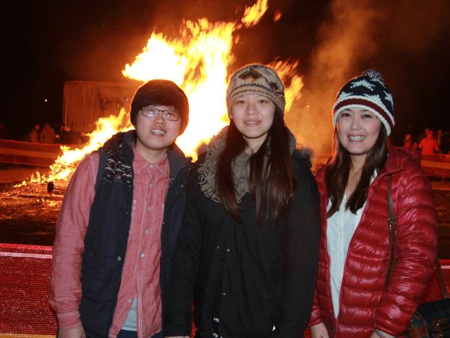 Chin-Chin Wu, Yi-Ting Tseng and Fang-Chin Tsai at the Killarney Bonfire Night on Saturday, July 19, 2014. Photo John Towells / Warwick Daily News