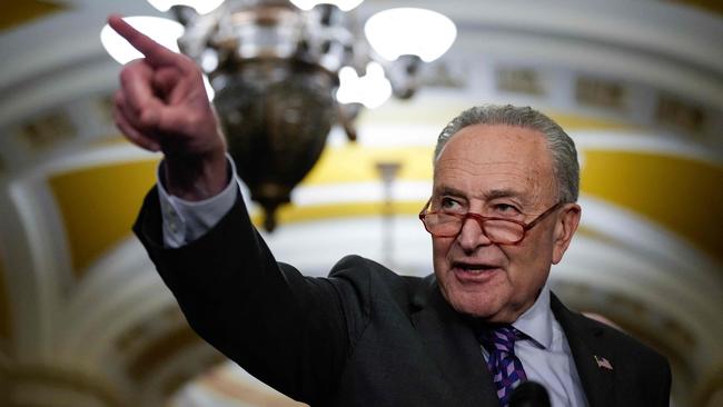 Chuck Schumer speaks to reporters. Picture: Getty Images via AFP.