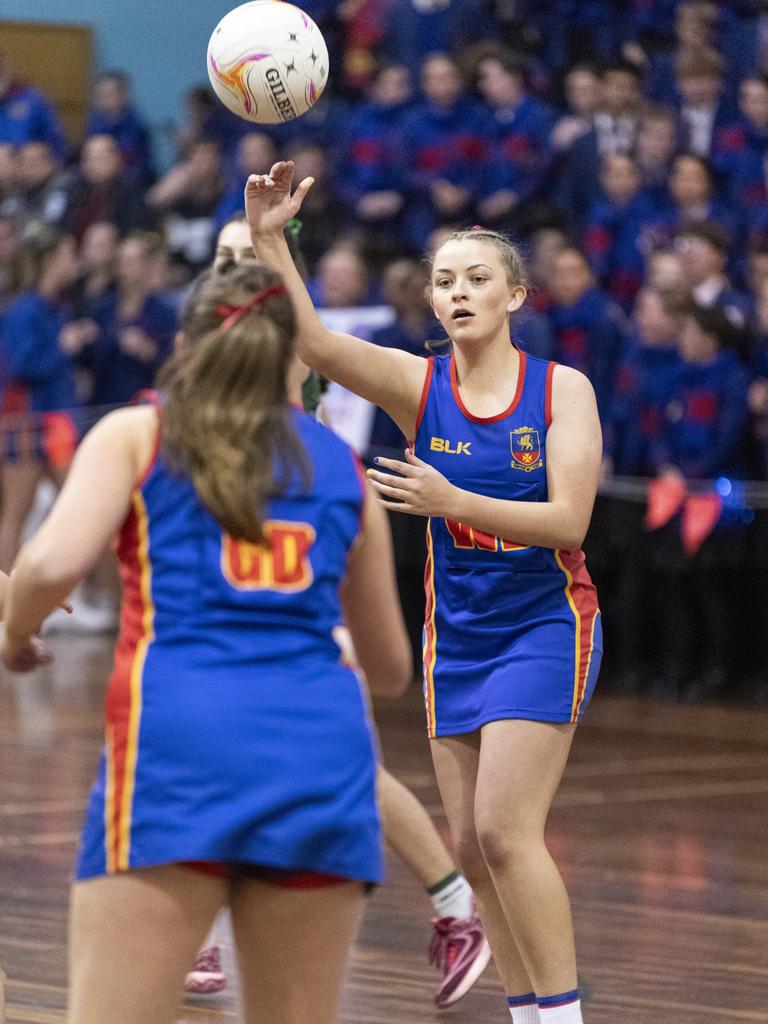 Carrie Wyrzykowski of Downlands Second VII against St Ursula's Senior B in Merici-Chevalier Cup netball at Salo Centre, Friday, July 19, 2024. Picture: Kevin Farmer