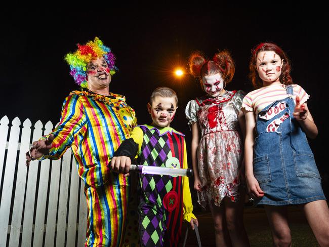 Celebrating Halloween are (from left) Brett Curtis, Taylen, Taya and Tahlia Curtis, Thursday, October 31, 2024. Picture: Kevin Farmer