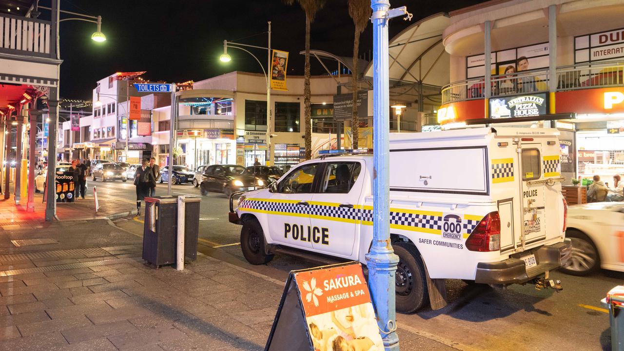 Police on Hindley Street. Picture: Morgan Sette