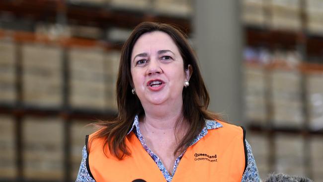 Premier Annastacia Palaszczuk during a media conference in Brisbane on Thursday. Picture: NCA NewsWire / Dan Peled