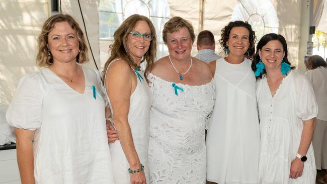 Henrietta Attard, Janet Cawte, Helen Baker, Wendy Maher and Ashley West at the Touch of Teal Soiree for the Trudy Crowley Foundation at the Mantra at the Harbour on Friday, September 8. Picture: Michaela Harlow