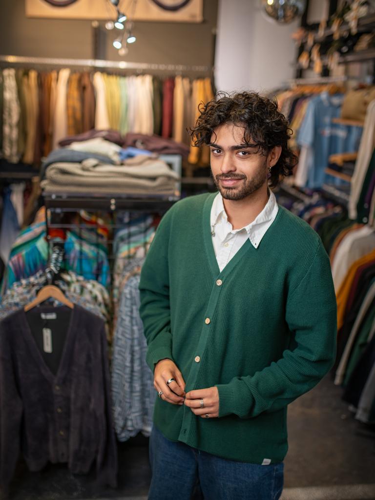 Elijah from Finesse Models Australia wearing a cardigan from Mr Choon. Picture: Naomi Jellicoe