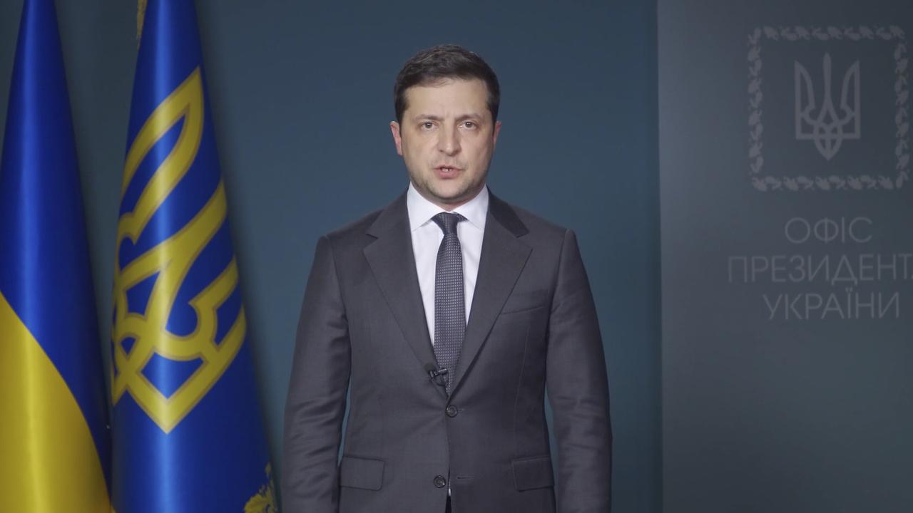 The Ukrainian President Volodymyr Zelenskiy addressed the nation after Iran acknowledged earlier that it accidentally shot down the Ukrainian jetliner, killing all 176 people aboard. Picture: Ukrainian Presidential Press Office via AP