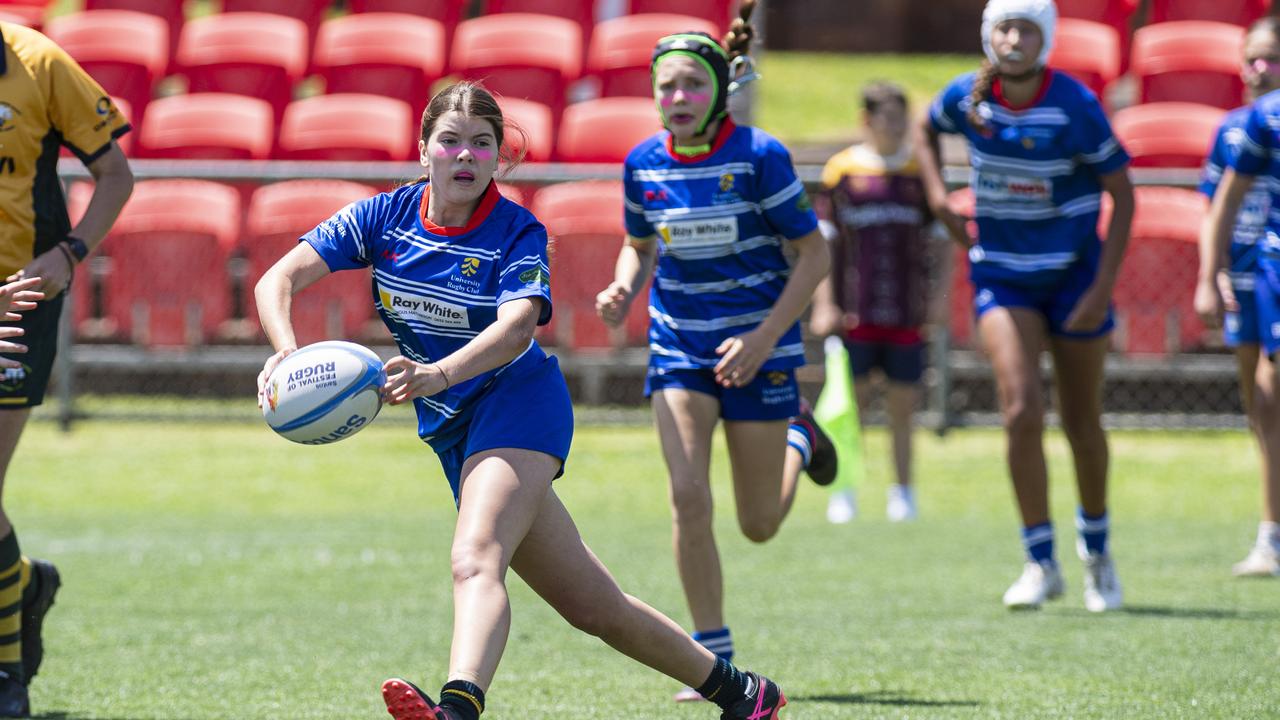 Ava Henry for University against Bears in a club game as Downs Rugby host Next Gen 7s at Toowoomba Sports Ground, Saturday, October 12, 2024. Picture: Kevin Farmer