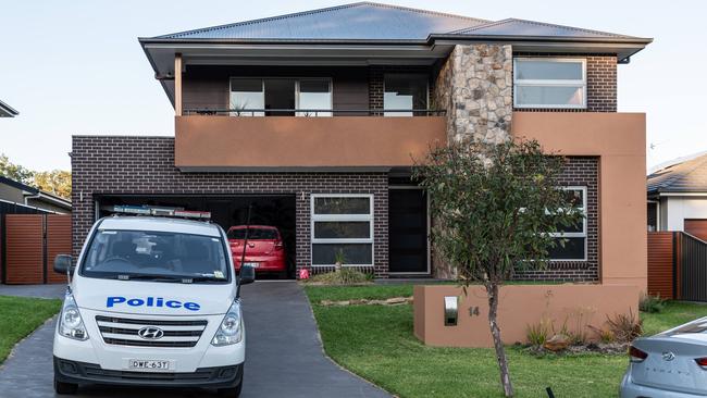 Police outside the Schwartz family home at Harrington Park. Picture: Monique Harmer