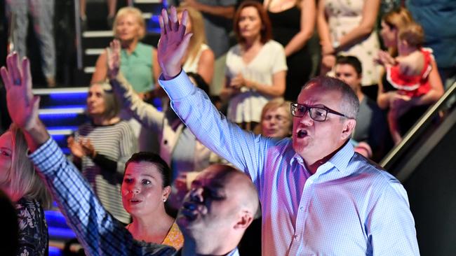 Scott Morrison and wife Jenny during an Easter Sunday service at the Horizon Church in Sydney in April 2019.