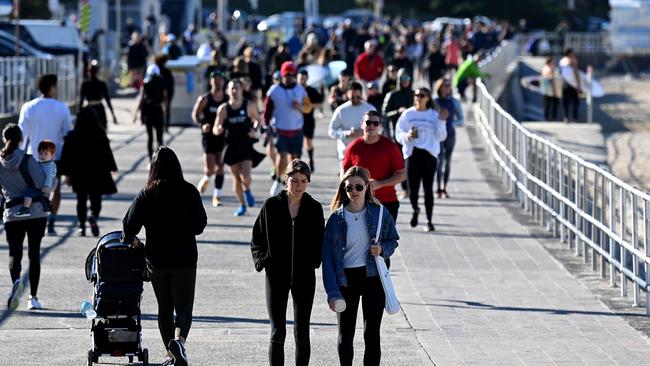 People are seen exercising at Bondi Beach in Sydney. Picture: NCA NewsWire/Bianca De Marchi