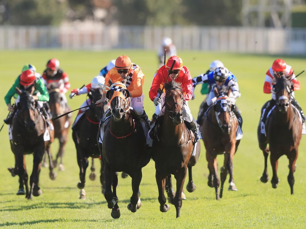 Levendi (right) and Ace High fight out a tremendous finish to the 2018 ATC Derby.