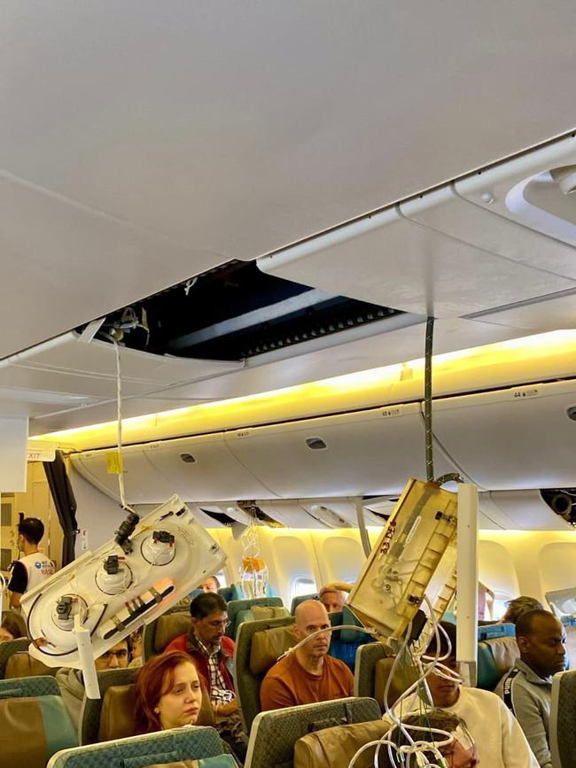 The damage inside the Boeing 777 flight. Picture: Twitter