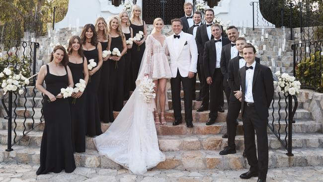 For their 2018 wedding, Jasmine Yarborough and Karl Stefanovic had seven bridesmaids and seven groomsmen. Picture: supplied