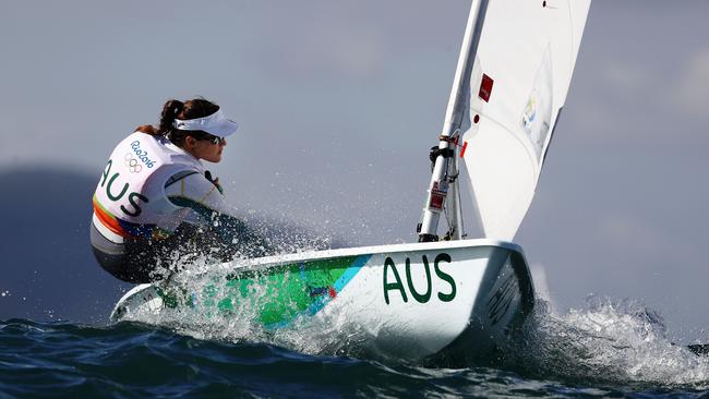 Ashley Stoddart of Australia competes in Women's Laser Radial class on Day 7 of the Rio 2016 Olympic Games at Marina da Gloria on August 12, 2016 in Rio de Janeiro, Brazil. (Photo by Clive Mason/Getty Images)